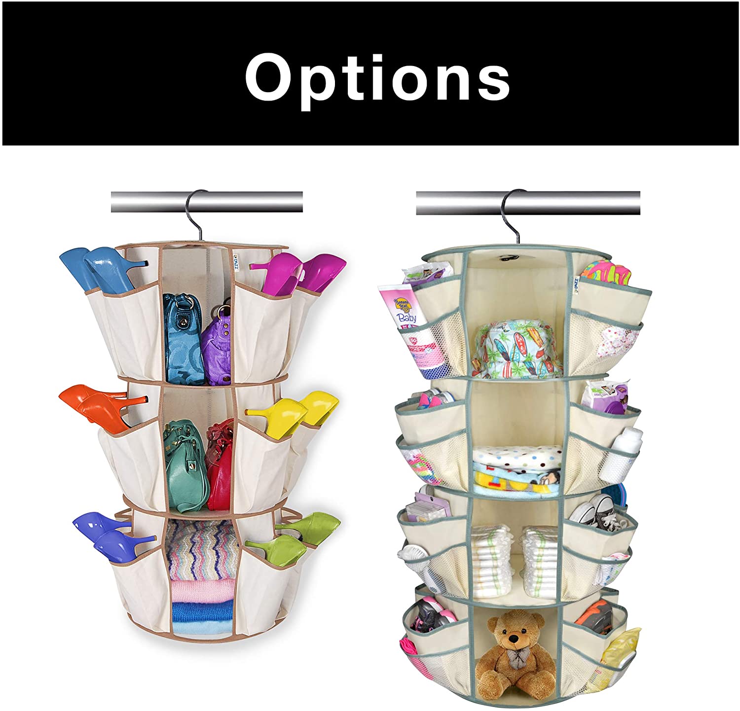 4-Tier Smart Carousel Organizer with Pockets and 360 Degree Swivel