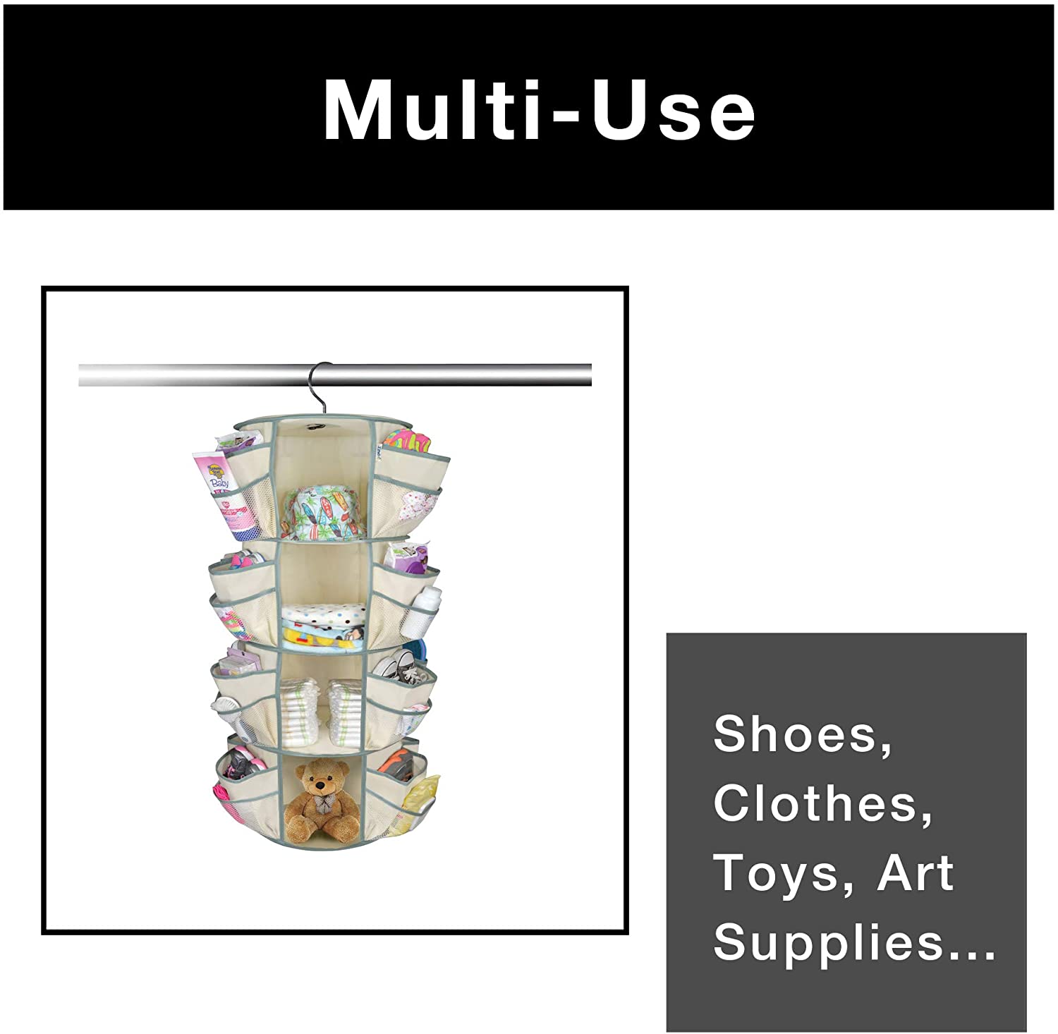 4-Tier Smart Carousel Organizer with Pockets and 360 Degree Swivel