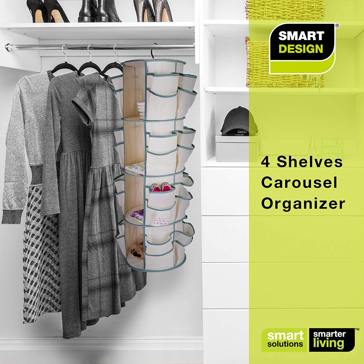 4-Tier Smart Carousel Organizer with Pockets and 360 Degree Swivel
