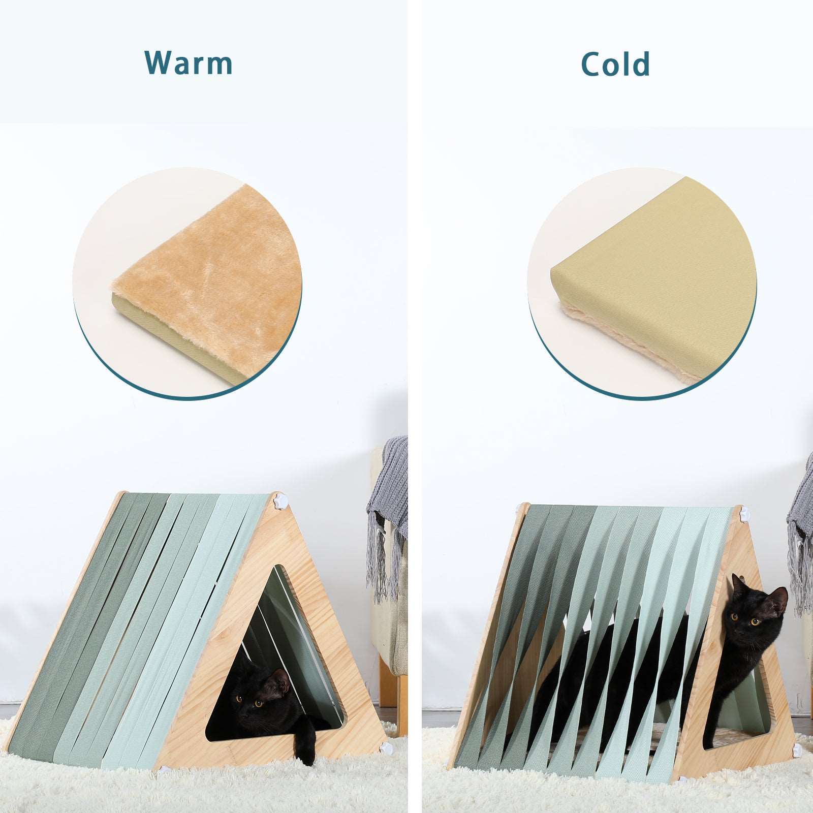 PETSFIT Modern Style Wood Cat House with Soft Mat