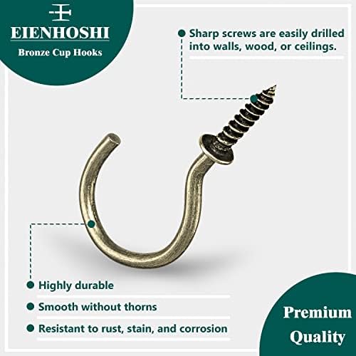 105 Pcs Screw Hooks, 6 Sizes Bronze Cup Hooks, Screw Hooks for Hanging, Metal Cup Hooks Screw in (1/2", 5/8", 3/4", 7/8", 1'', 1-1/4")