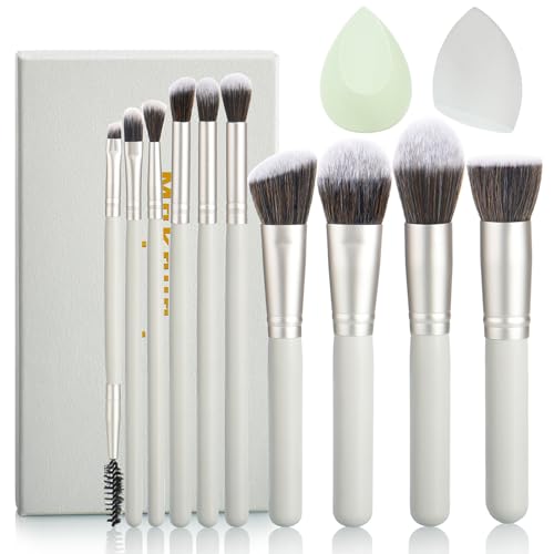 10Pcs Makeup Brushes Wooden Professional Makeup Brush Set And Sponges Set With Gift Box Soft Synthetic Fiber For Liquid Foundation Powder Blusher Cream Eye Shadow make up brushes for girls