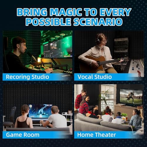 12 Pack Pyramid Acoustic Foam Panels 1" X 12" X 12" High Density Soundproof Foam Panels for Wall, Quick-Recovery Noise Cancelling Wall Panels with 180 Pcs Double Side Adhesive