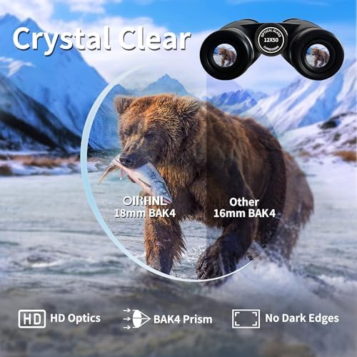 12x50 HD Binoculars for Adults High Powered with Upgraded Phone Adapter, Large View Binoculars with Clear Low Light Vision,IPX7 Waterproof Lightweight Binoculars for Bird Watching,Hunting,Travel