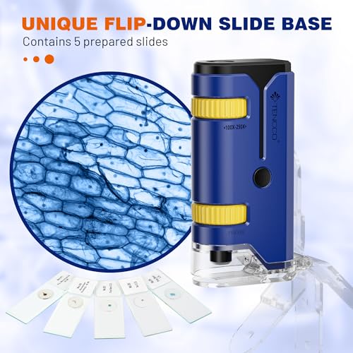 100x-250x Mini Pocket Microscope for Kids Adults, Protable Handheld Microscope, Miniscope Portable for Kids Adults Science Lab Education, Blue