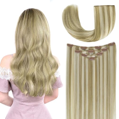 12" Clip in Hair Extensions Remy Human Hair for Women - Silky Straight Ash Blonde Highlighted Platinum Blonde Real Hair Extensions Clip ins 58grams 4pieces (12inches, #17A-60A)