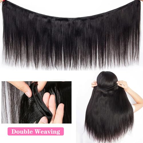 10A Straight Single Bundles Human Hair 14 Inch Brazilian Straight Human Hair Bundles 100% Unprocessed Virgin Weave Bundles Human Hair 1 One Bundle Natural Black Color