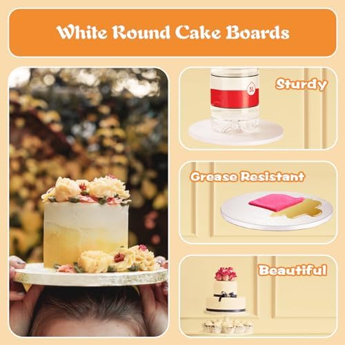 14 Inch Cake Drums with Banner Cake Topper-Cake Board Round White(3-Pack) 1/2 Inch Thick Cake Boards Sturdy, Greaseproof for Birthday Wedding Multi-Tiered Party Cake Boards by GoldenBakeryFamily
