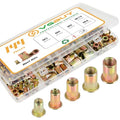 144Pcs Metric Rivet Nut Kit, Rivet Nuts Assortment M4 M5 M6 M8 M10, Carbon Steel Zinc Plated Rivnut, Flat Head Threaded Insert Nut, Knurled Body (VG30527)
