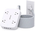 10FT Surge Protector Power Strip, Flat Extension Cord with 2 USB C, Flat Plug Power Strip, 4 Widely Outlets and 4 USB Charging Ports, Outlet Extender, 900 Joules, for Home Office Dorm Room Essentials