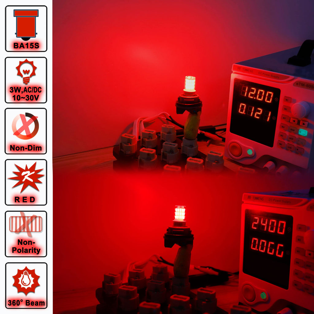 12V 1156 BA15S Red 1003 1141 7506 P21W LED Bulbs,DC Bayonet Single Contact Base,AC10-24V DC10-30 volt LED Replacement for Brake,Tail Lights,Blinker,Turn Signal,Parking or Running Lights,4Pack