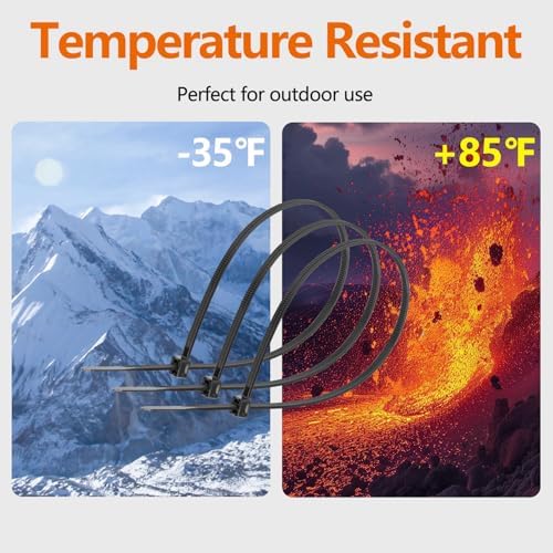 14 inch Black Zip Ties (1000 Pack), 2025 New Patented Design, 85 LBS Tensile Strength, Self-Locking Nylon PA66 UV Resistant Cable Ties for Indoor and Outdoor Use