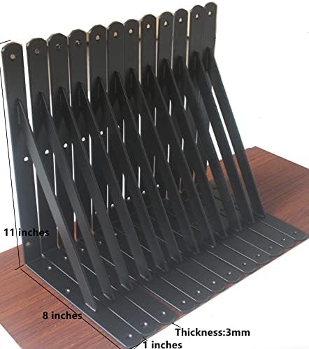 12 Pack L11 x H 8" Black Heavy Duty Shelf Brackets with Screws Metal Shelf Brackets Shelf Support Angle Brackets for Shelves L Brackets Heavy Duty Floating Shelf Brackets