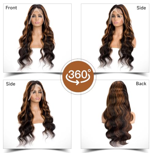 13x6 Highlight Ombre Lace Front Wig Human Hair 200 Density HD Lace Front Wigs Human Hair Pre Plucked FB/30 Body Wave Lace Frontal Wigs Human Hair Balayage Wigs for Women 22 Inch
