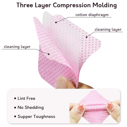 1080PCS Lint Free Nail Wipes- Non-Woven Soft Nail Polish Remover Pads, Nail Polish Remover Wipes Pink- Lint Free Wipes for Nail Polish Remover, Eyelash Extensions and Nail Art- DIY Nail Supplies