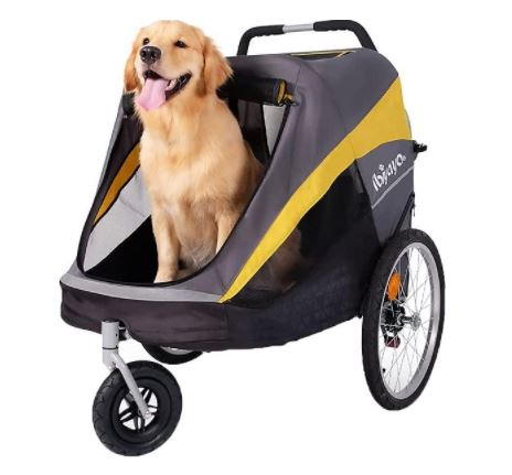 Ibiyaya Hercules Heavy-Duty Pro Pet Stroller-Bike Trailer, 3-Wheel Foldable Jogging, Hiking, All-Terrain Extra-Large Dog Stroller