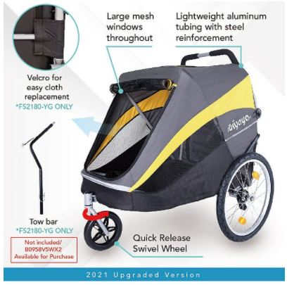 Ibiyaya Hercules Heavy-Duty Pro Pet Stroller-Bike Trailer, 3-Wheel Foldable Jogging, Hiking, All-Terrain Extra-Large Dog Stroller