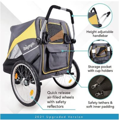 Ibiyaya Hercules Heavy-Duty Pro Pet Stroller-Bike Trailer, 3-Wheel Foldable Jogging, Hiking, All-Terrain Extra-Large Dog Stroller