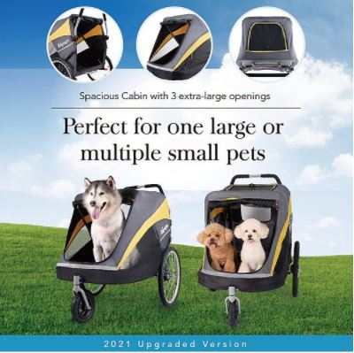Ibiyaya Hercules Heavy-Duty Pro Pet Stroller-Bike Trailer, 3-Wheel Foldable Jogging, Hiking, All-Terrain Extra-Large Dog Stroller