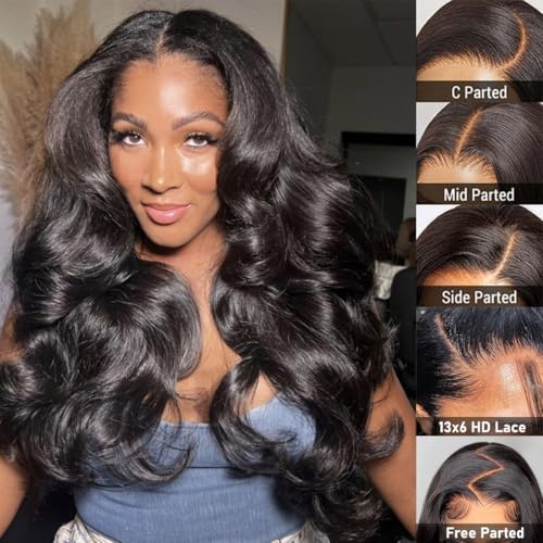 13x6 Body Wave Lace Front Wigs Human Hair Pre Plucked 30Inch 180% Density HD Transparent Lace Frontal Wigs for Women Glueless Wig with Baby Hair