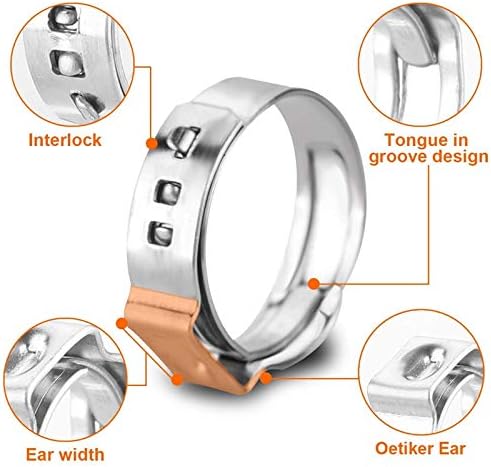 130 Pieces 1/4" - 1-1/8" Single Ear Hose Clamps 304 Stainless Steel PEX Cinch Clamps Stepless Cinch Crimp Rings Pinch Clamps for Pipe Fitting Connections (10 Sizes 6-29mm)