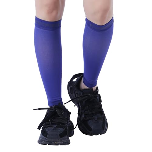 15-20mmHg 1 Pair Black Calf Compression Sleeve Men and Women Wide Calf Sleeve Brace Compression Socks for Leg Support, Shin Splint,Pain Relief (DARK BLUE, XX-Large)