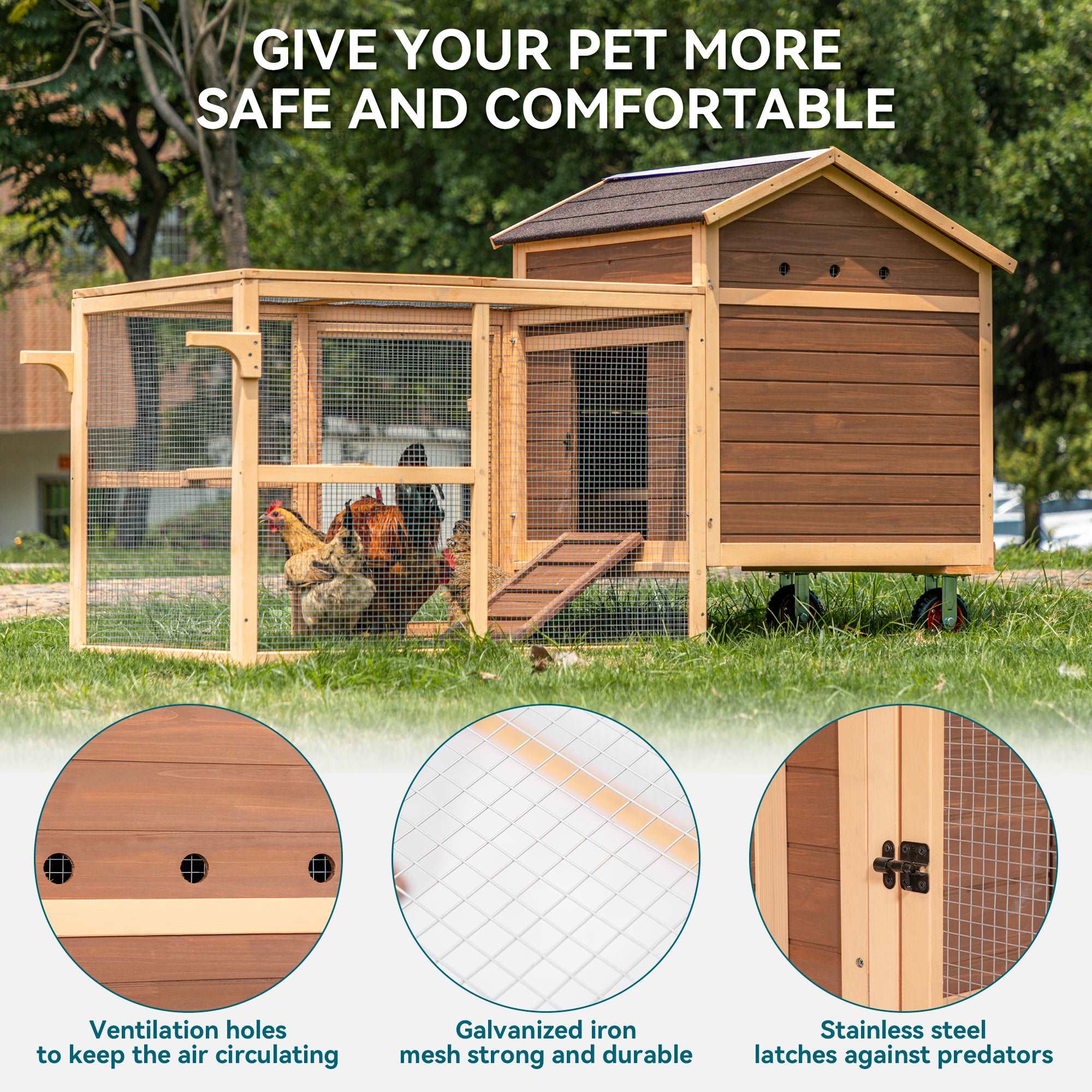 PETSFIT Chicken Coop With Run Tractor 81" Hen House