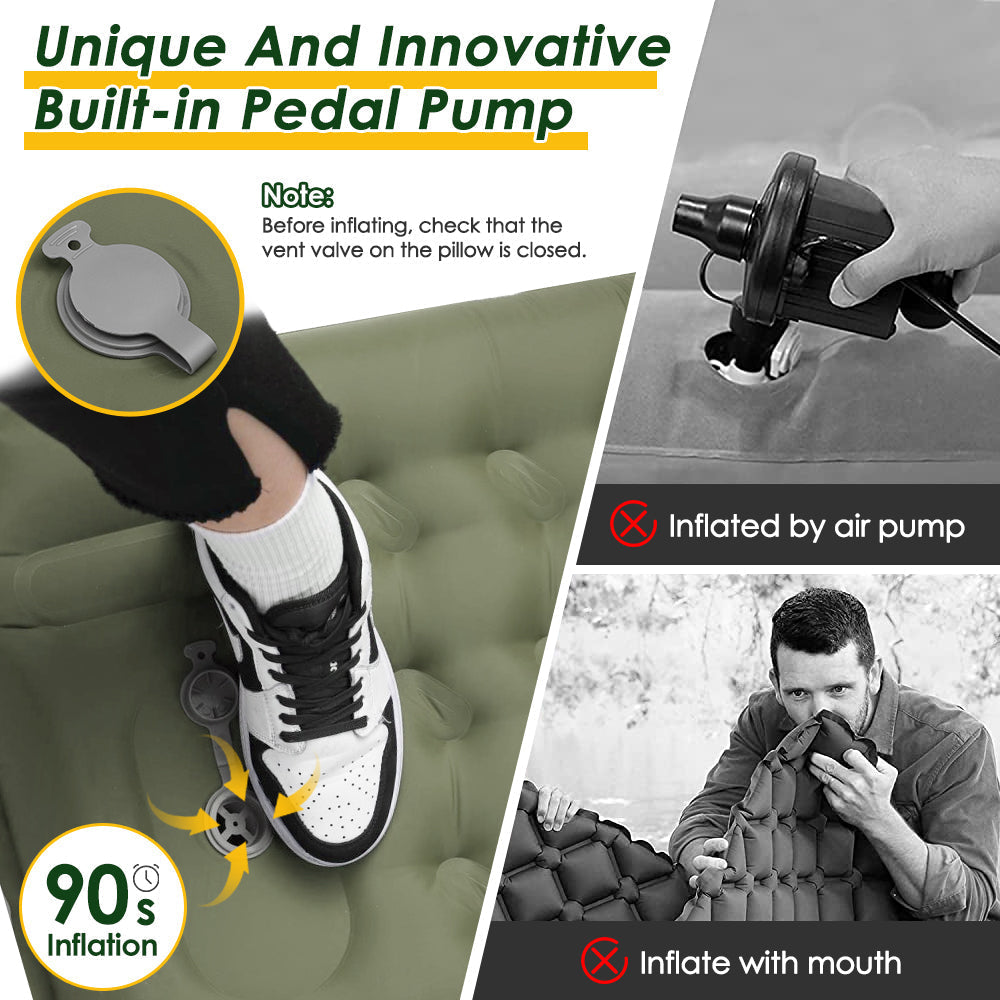 SlowTon Self Inflating Camping Mat- 12 CM Thickness Inflatable Sleeping Pad with Built-in Pump, Portable Lightweight Single Camping Air Mattress with Pillow, Double Joinable for Outdoor Hiking(Green)