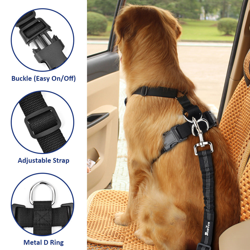 Dog Car Harness & Seat Belt - Plaid Blue & Black
