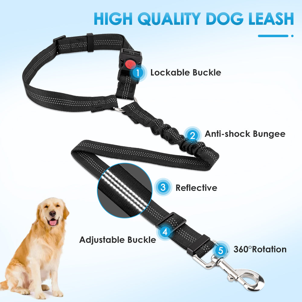 2 Pack Dog Headrest Restraint Seat Belt - Black