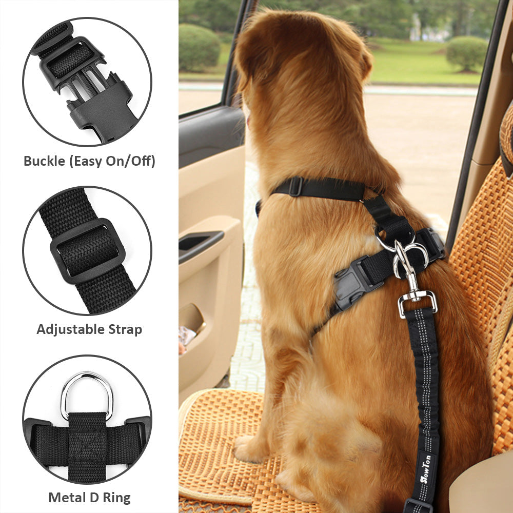 Dog Car Harness & Seat Belt - Plaid Grey & Black