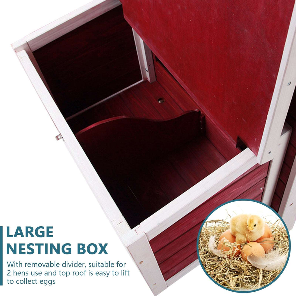PETSFIT Chicken Coop with Nesting Box Outdoor Hen House with Removable Bottom Red