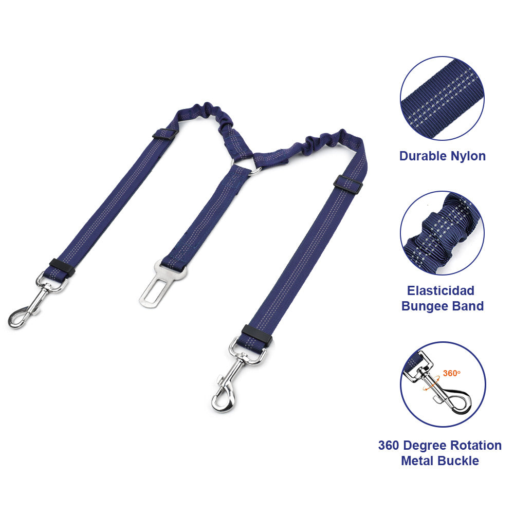Double Dog Car Seatbelt - Blue