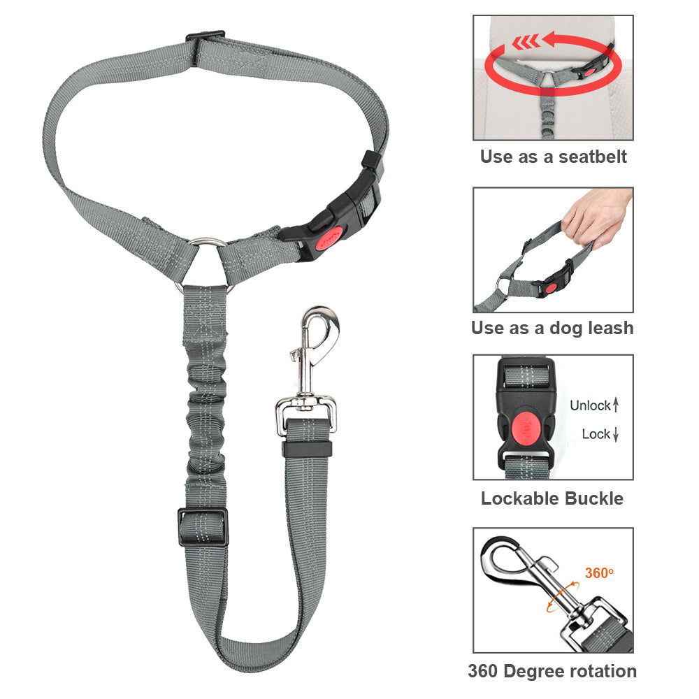 2 Pack Dog Headrest Restraint Seat Belt - Grey