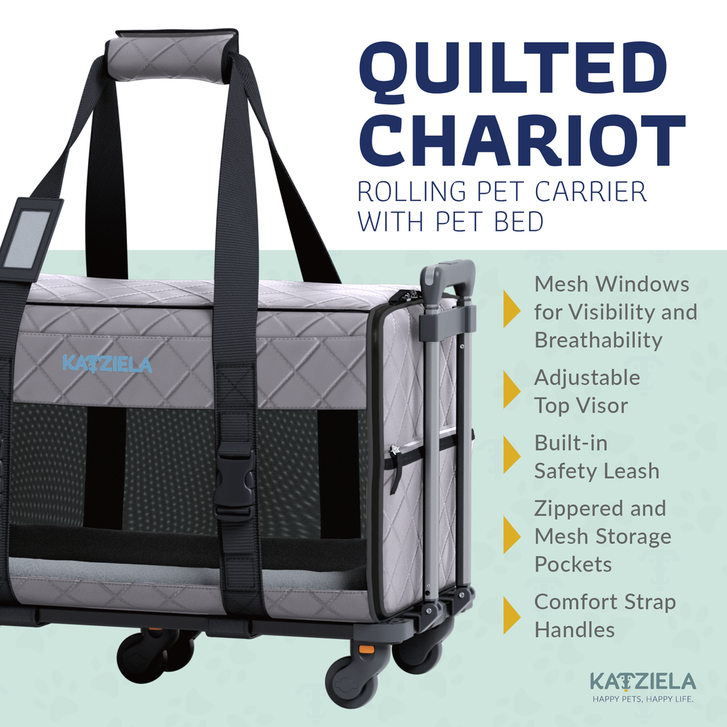 Katziela Quilted Chariot Pet Carrier With Removable Wheels and Telescopic Handle