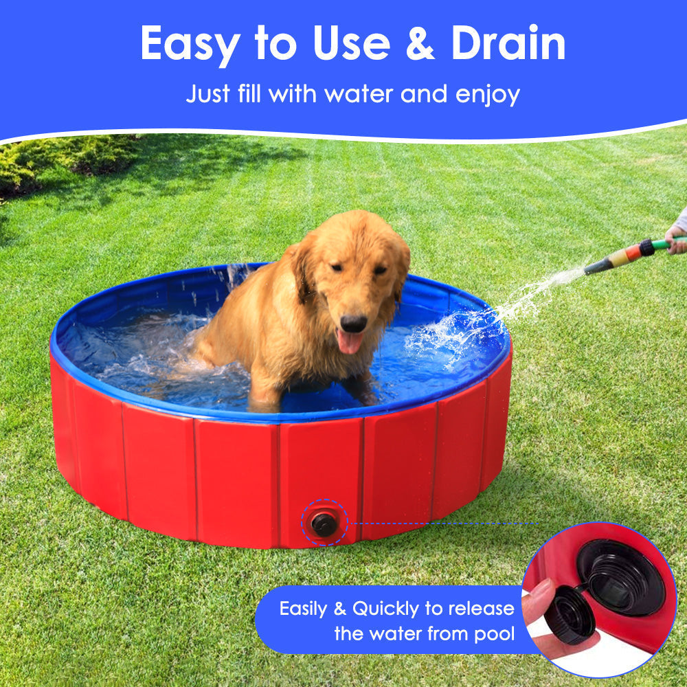 Foldable Dog Swimming Pool - Blue & Red