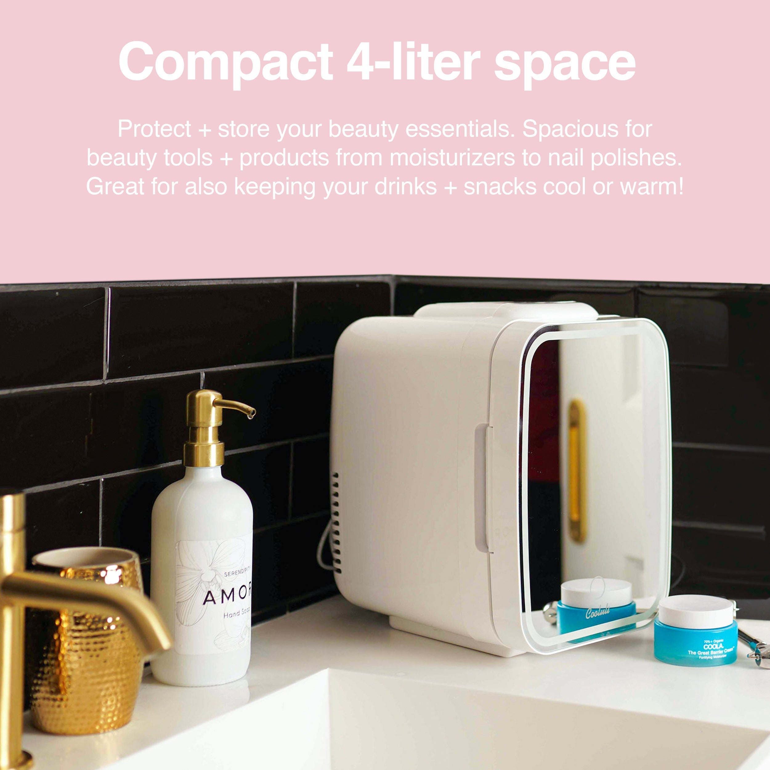 New* Glow 4L Mini Skincare Fridge with Mirror & LED Light
