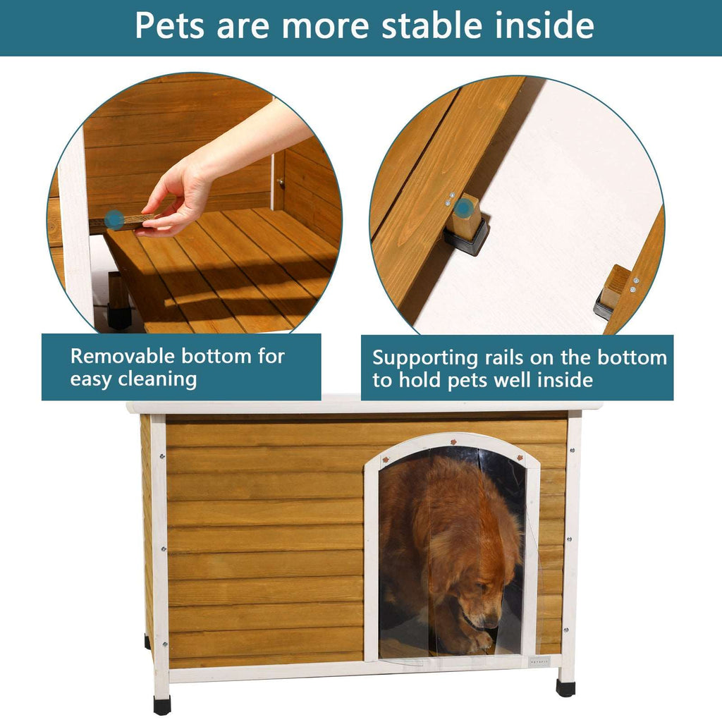 PETSFIT Wooden Dog House for Medium to Large Dogs