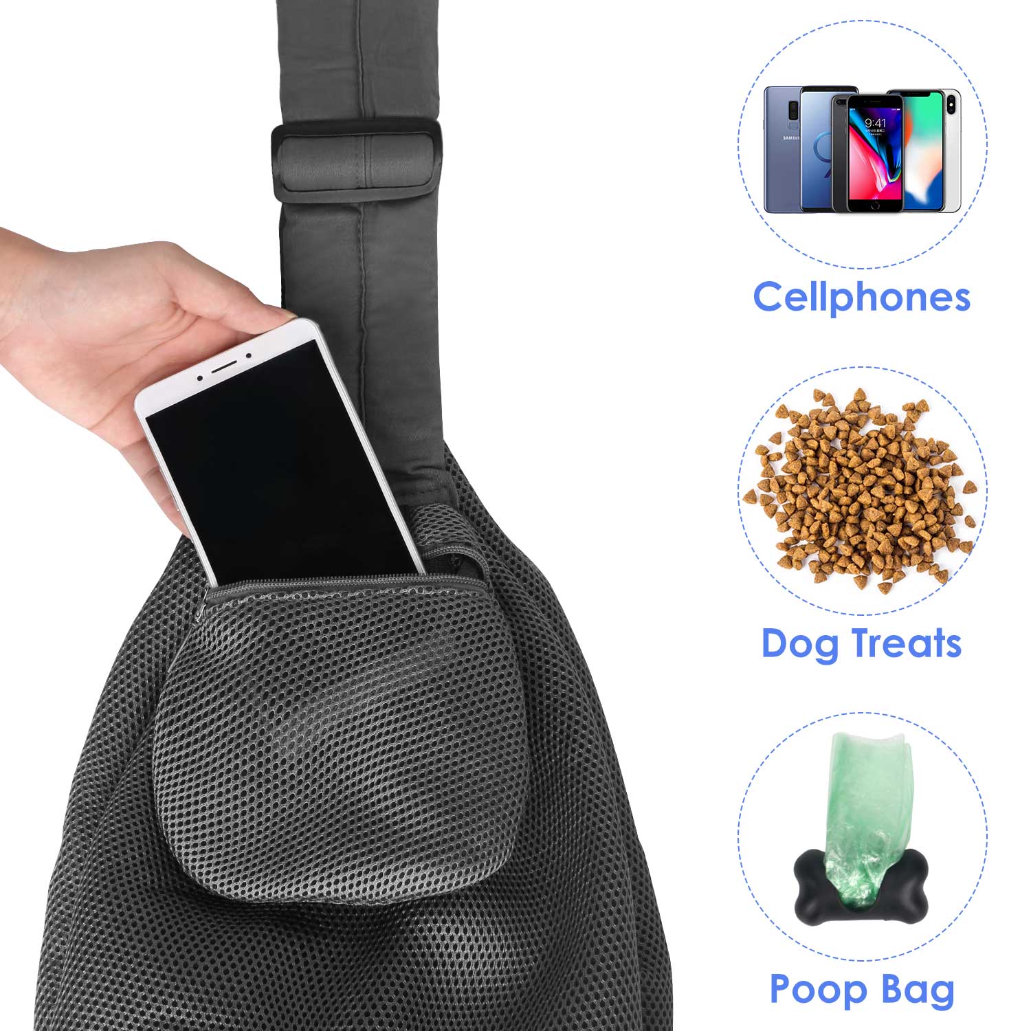 Pet Hand Free Sling Bag - Grey