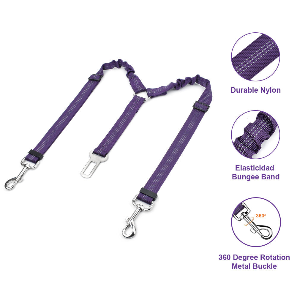 Double Dog Car Seatbelt - Purple