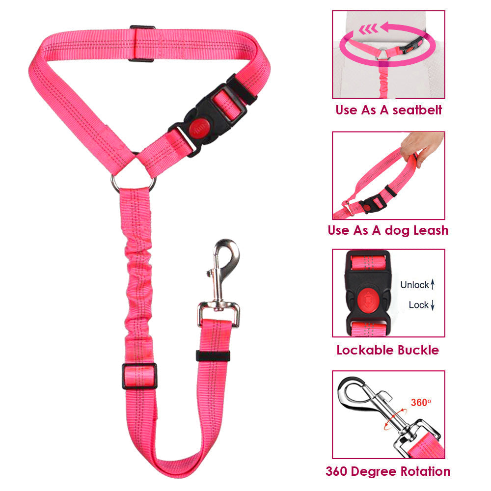 2 Pack Dog Headrest Restraint Seat Belt - Fluorescence Pink
