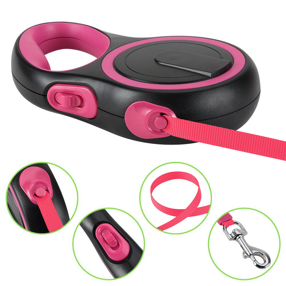 Retractable Dog Leash - Black & Pink