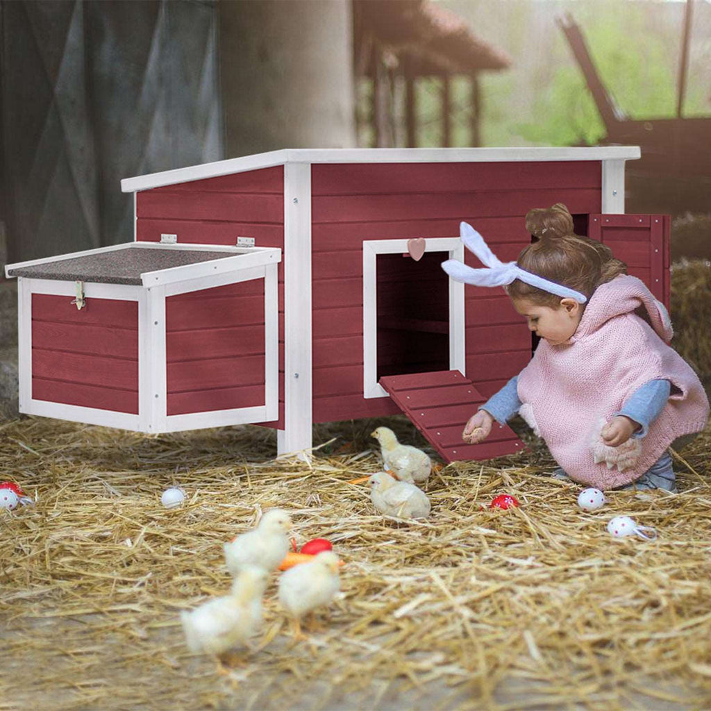 PETSFIT Chicken Coop with Nesting Box Outdoor Hen House with Removable Bottom Red