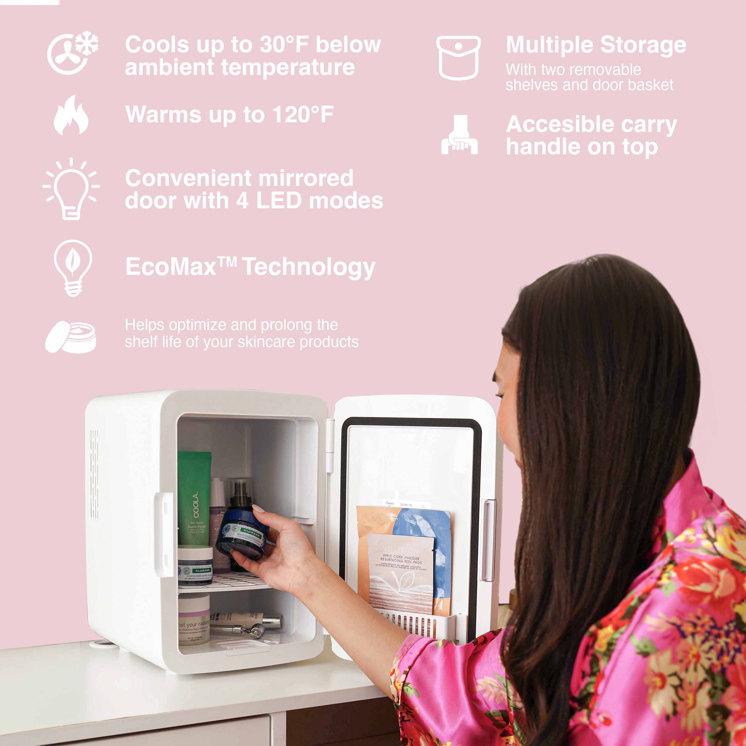 New* Glow 10L Mini Skincare Fridge with Mirror & LED Light