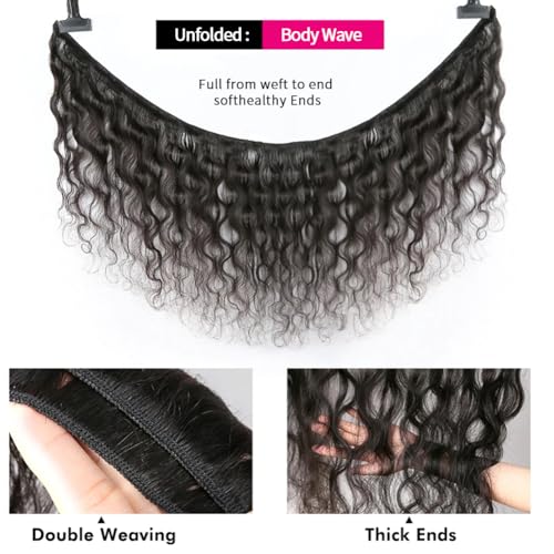 12A Body Wave Bundles Human Hair 16 18 20 Inch Human Hair Bundles 100% Unprocessed Brazilian Virgin Hair 3 Bundles weave for Black Women Natural Color