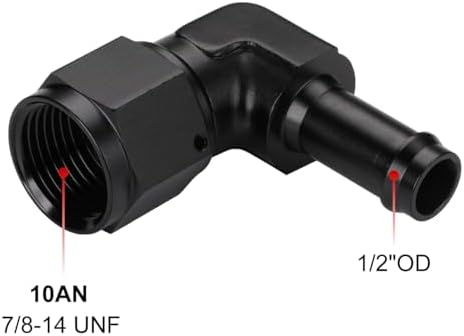10AN Female to 1/2 Barb 90 Degree Hose Fitting Adapter Swivel Aluminum Black