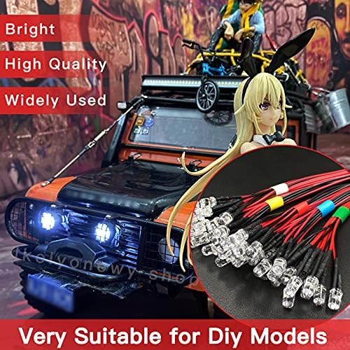 12 Volt 5Mm Pre Wired Led Light Emitting Diodes,Micro Led Lights Diodes for Model Assortment Kit,12V Mini Single Led Bulbs(Red*10,Green*10,Orange*10,Blue*10,White*10)