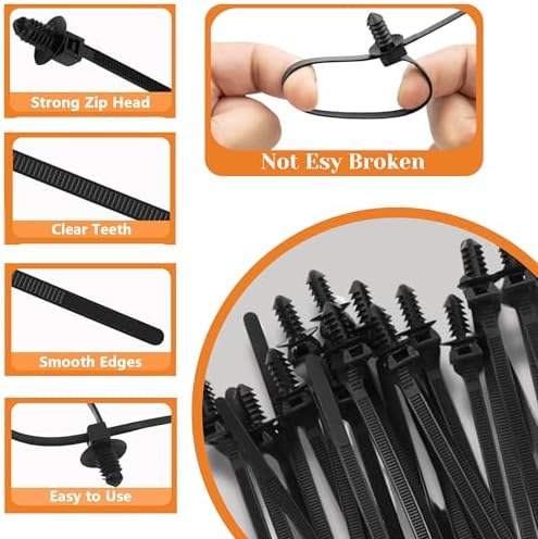 100PCS 8.3" Fir Tree Push Mount Zip Ties Heavy Duty Nylon Cable Ties, Cable Management Indoor Oudoor UV Resistant Self Locking for Automotive Wiring, Cars, Boats, Engine Bay Wire (BLACK, 8.3IN)