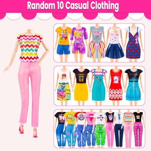 110 Pcs Doll Clothes and Accessories - Doll Dress up Toys for Girls with Wedding Dresses, Casual Dresses, Casual Jumpsuit, Swimsuits Bikini, Glasses, Shoes, Hangers, Doll Clothes Toys for Girl Gift