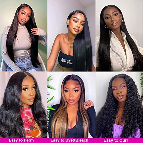 10A Brazilian Straight Human Hair 3 Bundles with Closure 12 14 16+10 Inch Straight Bundles with Closure 100% Unprocessed Straight Virgin Hair Weave Bundles Human Hair with Closure HD Lace